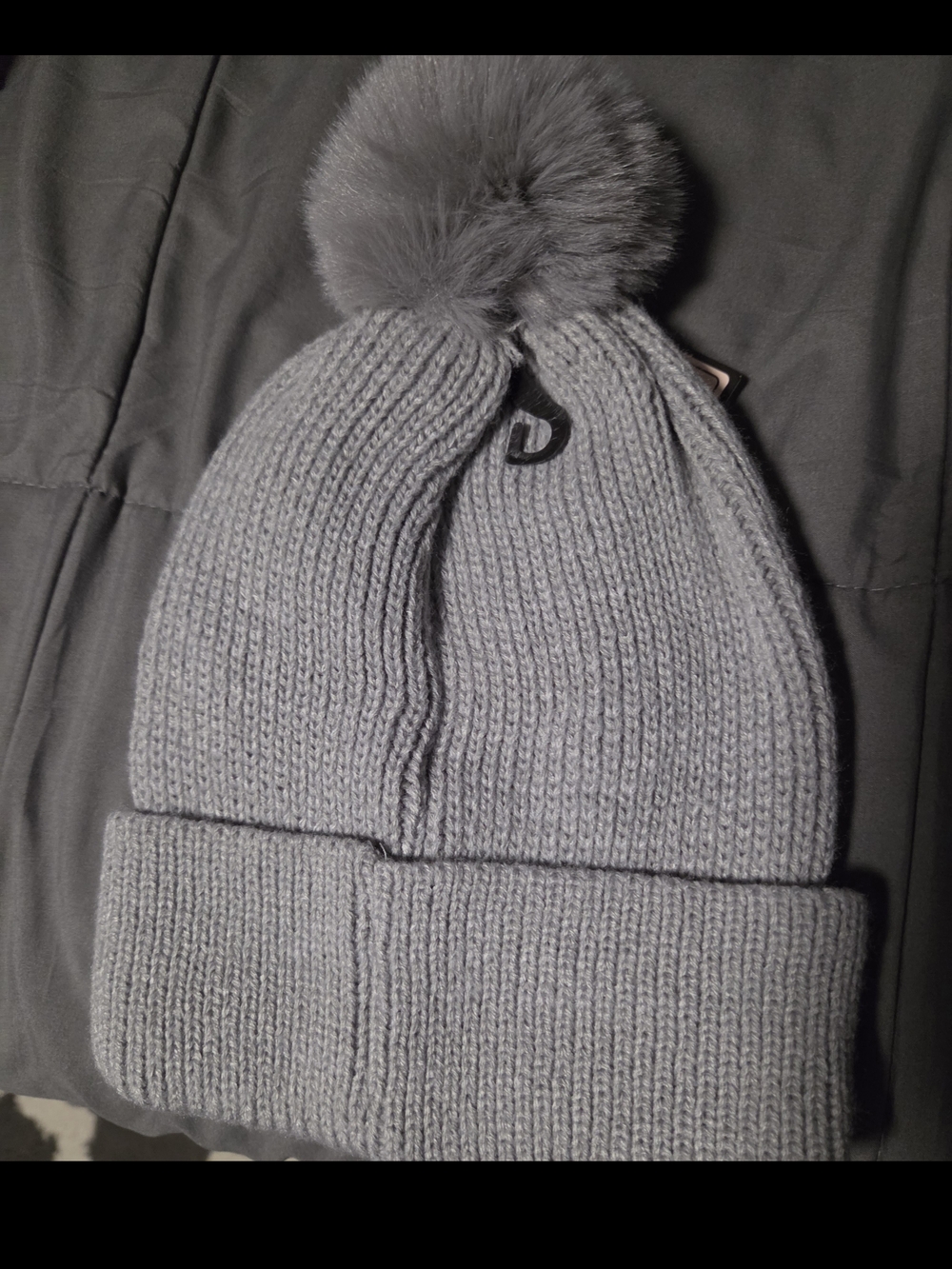 Nanette Lepore Light Grey Knit Beanie with Pearls & Pom Pom - Picture 2 of 2